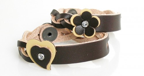Brown Flower and Heart Personalized Bracelets
